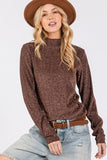SAGE + FIG Glitter Mock Neck Lettuce Hem Long Sleeve Top - Trendsi