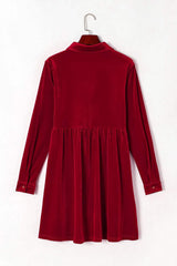 Ruched Button Up Collared Neck Long Sleeve Shirt Dress - Trendsi - Flyclothing LLC