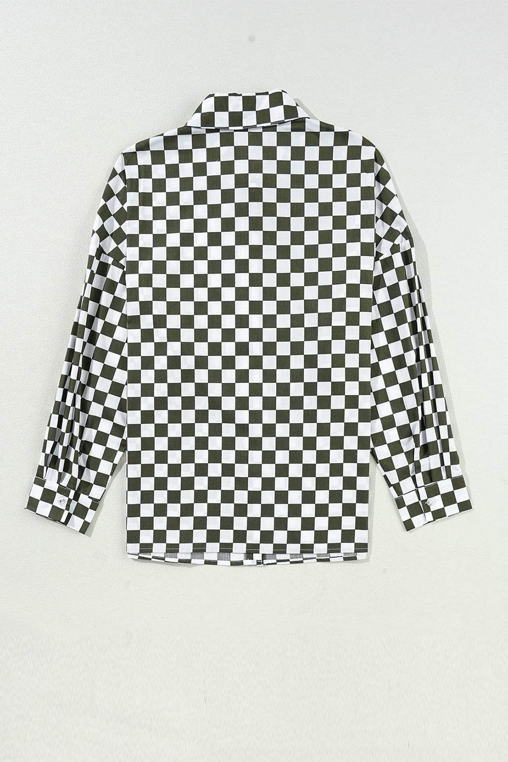 Checkered Collared Neck Long Sleeve Shirt - Trendsi - Flyclothing LLC