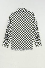 Checkered Collared Neck Long Sleeve Shirt - Trendsi - Flyclothing LLC