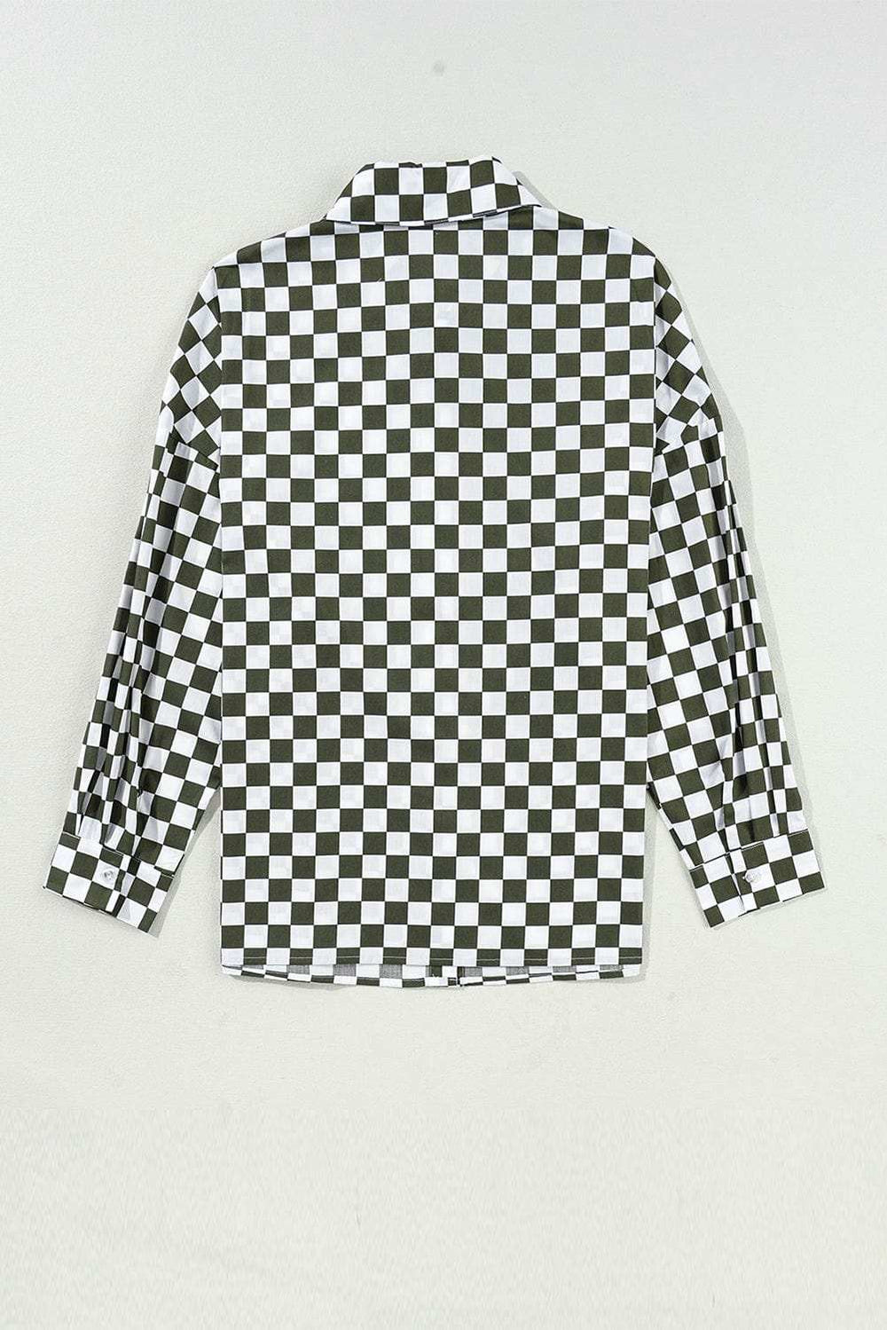 Checkered Collared Neck Long Sleeve Shirt - Trendsi - Flyclothing LLC