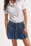 Buttoned Ruffled Mini Denim Skirt - Trendsi - Flyclothing LLC