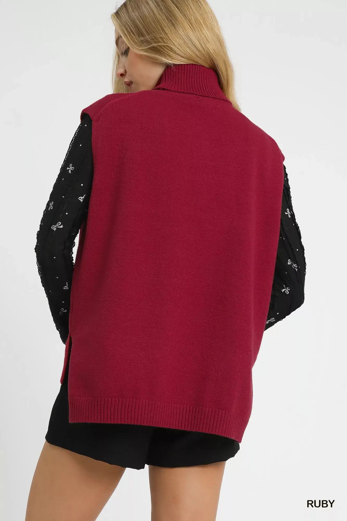Umgee High-Low Turtleneck Sleeveless Sweater Top - Trendsi - Flyclothing LLC