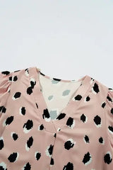 Contrast Animal Print V-Neck Long Sleeve Blouse - Trendsi - Flyclothing LLC