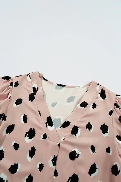 Contrast Animal Print V-Neck Long Sleeve Blouse - Trendsi - Flyclothing LLC