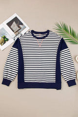 Exposed Seam Striped Long Sleeve Sweatshirt - Trendsi - Flyclothing LLC