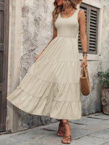 Smocked Scoop Neck Sleeveless Tank Dress - Trendsi - Flyclothing LLC