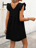 Button Up V-Neck Cap Sleeve Mini Dress - Trendsi - Flyclothing LLC