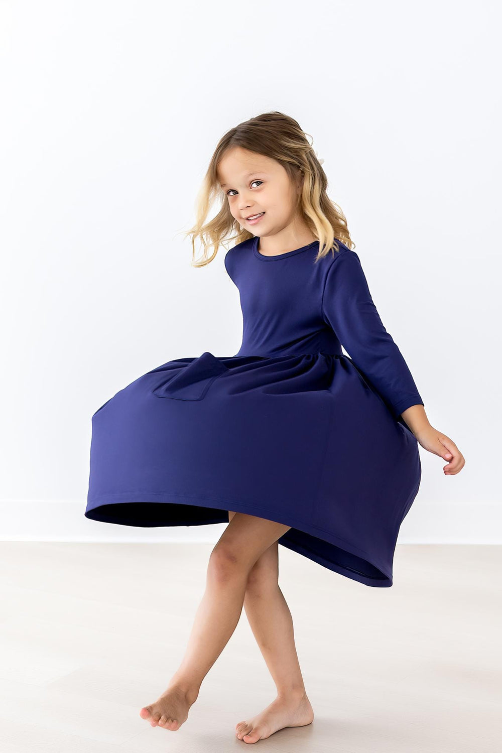 Navy 3/4 Sleeve Pocket Twirl Dress - Mila & Rose ®