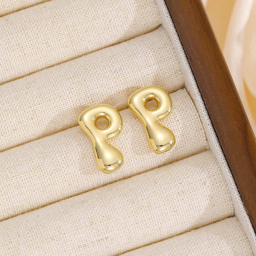 18K Gold-Plated Bubble Letter Stud Earrings - Trendsi - Flyclothing LLC