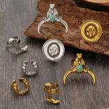 4 Piece Vintage Western Style Bull Head Rings - Trendsi - Flyclothing LLC