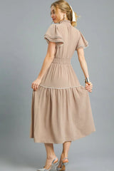 Umgee Tiered Flutter Sleeve Midi Dress - Trendsi - Flyclothing LLC