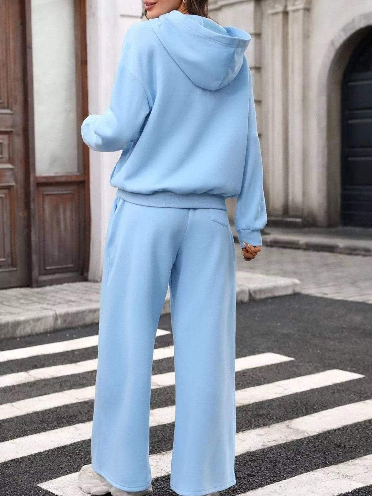 Kangaroo Pocket Hoodie and Wide-Leg Pant Set - Trendsi - Flyclothing LLC