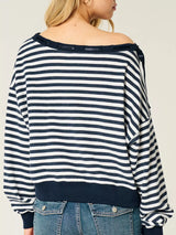 Striped Off-Shoulder Ribbon Accent Sweatshirt - Trendsi - Flyclothing LLC
