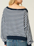 Striped Off-Shoulder Ribbon Accent Sweatshirt - Trendsi - Flyclothing LLC