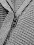Waffle Splicing Zip Up Front Button Hooded Jacket - Trendsi - Flyclothing LLC