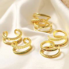 Gold-Plated Czech Diamond Double-Layered Ring - Trendsi
