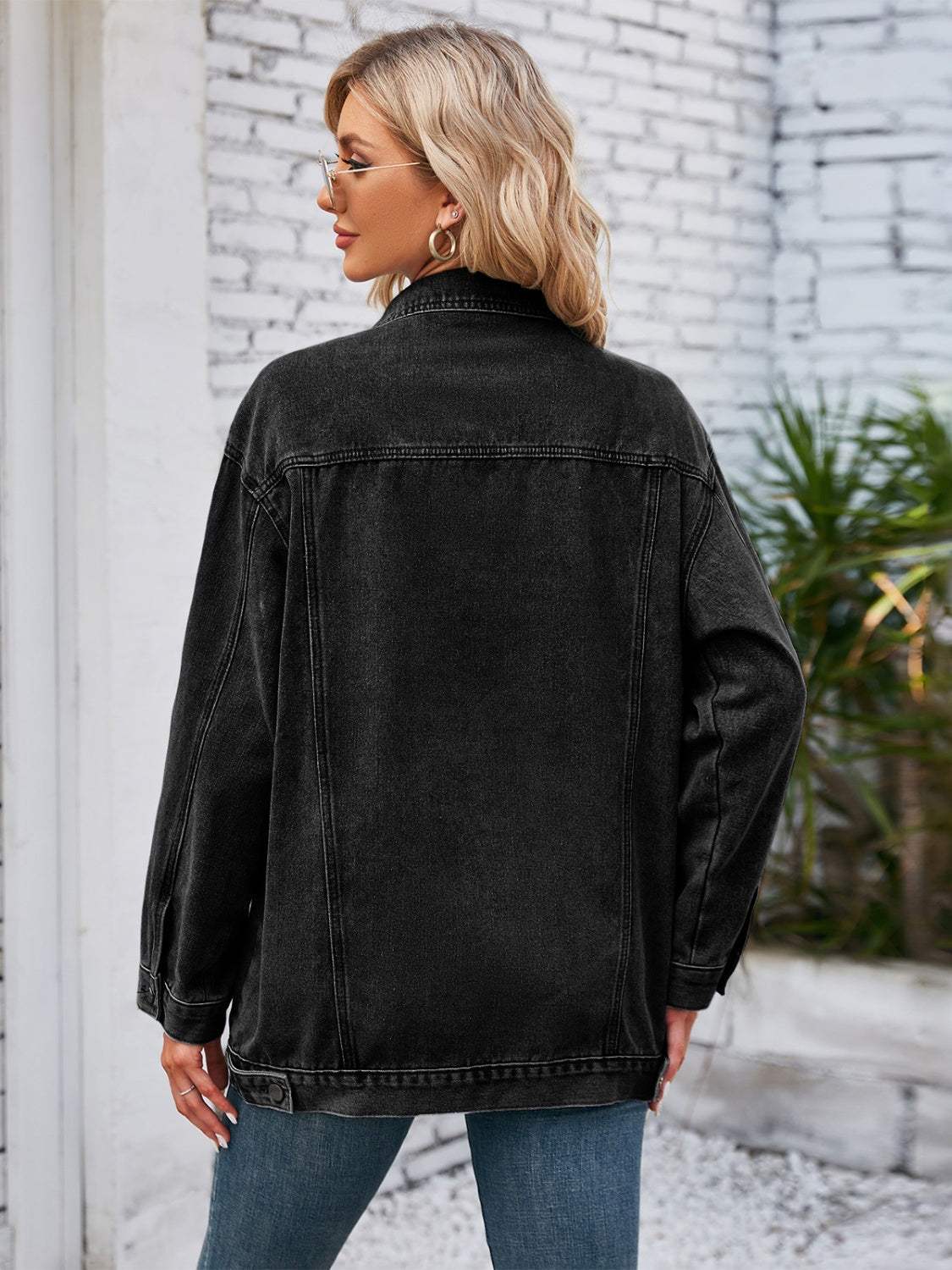 Button Up Long Sleeve Denim Jacket - Trendsi - Flyclothing LLC