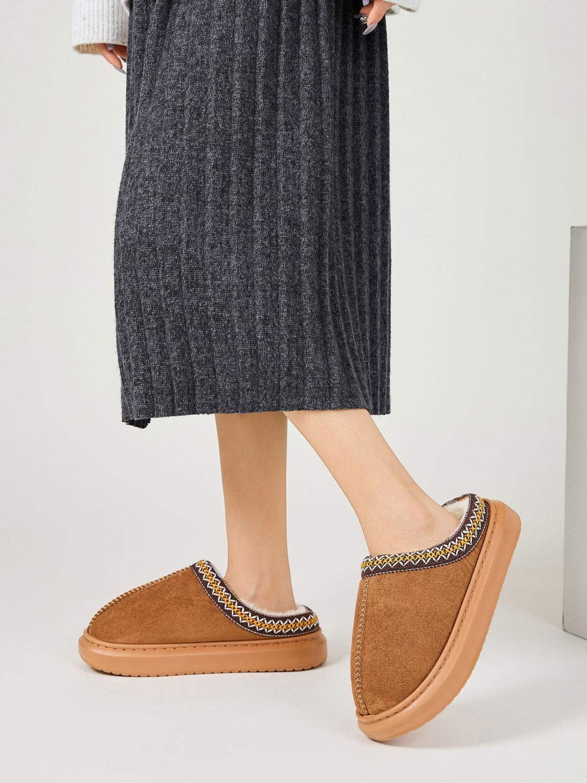 Faux Fur Suede Platform Slippers - Trendsi - Flyclothing LLC