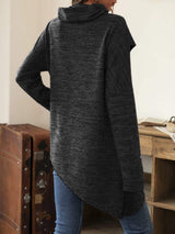 Asymmetrical Hem Cowl Neck Long Sleeve T-Shirt - Trendsi - Flyclothing LLC