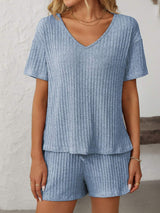 Mandy V-Neck Short Sleeve Top and Shorts Set - Trendsi - Flyclothing LLC