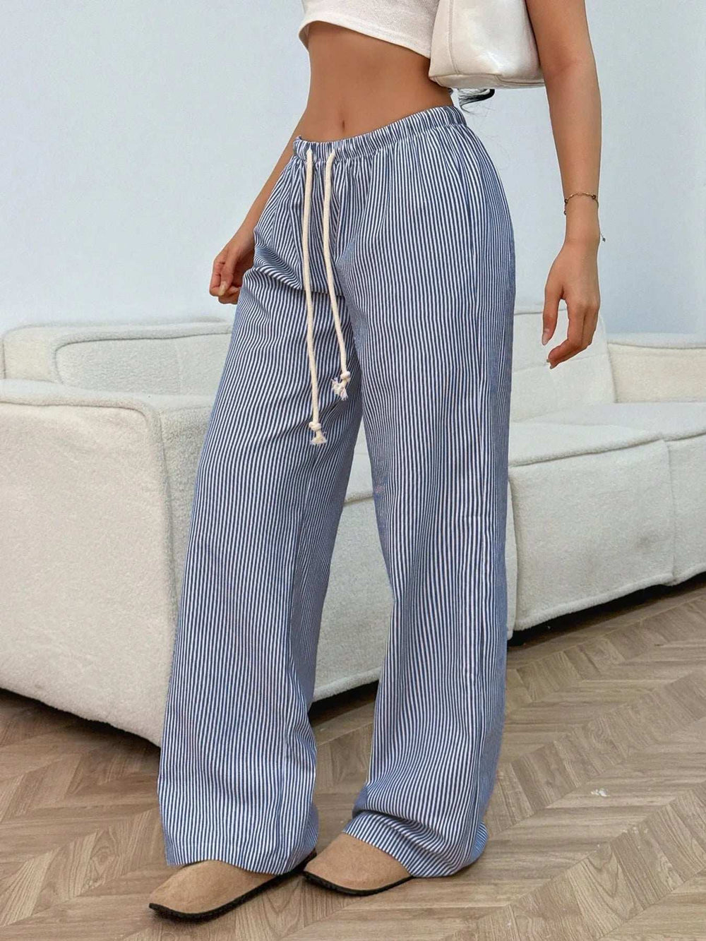 Drawstring Striped Wide Leg Pants - Trendsi - Flyclothing LLC