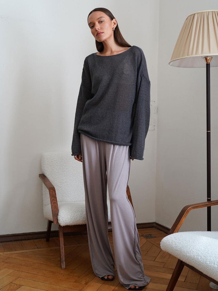 Round Neck Long Sleeve Knit Cover Up - Trendsi
