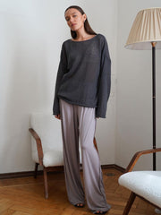 Round Neck Long Sleeve Knit Cover Up - Trendsi