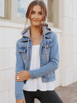 Full Size Button Up Drawstring Hooded Denim Jacket Plus Size - Trendsi - Flyclothing LLC