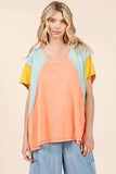 Mittoshop Color Block V-Neck Short Sleeve T-Shirt - Trendsi - Flyclothing LLC