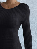 Backless Round Neck Long Sleeve Sweater Dress - Trendsi - Flyclothing LLC