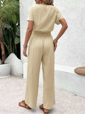 Round Neck Short Sleeve Top and Pants Set - Trendsi - Flyclothing LLC
