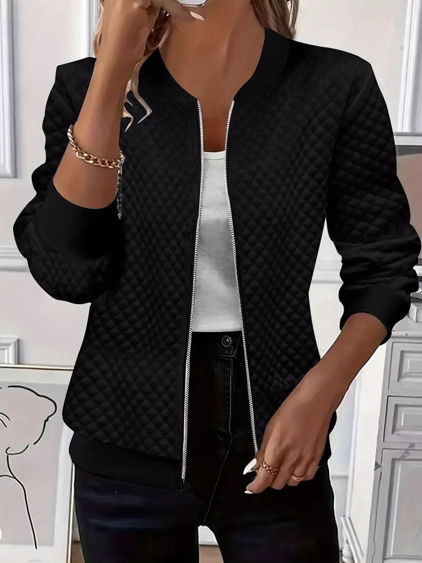 Textured Zip Up Long Sleeve Jacket - Trendsi - Flyclothing LLC