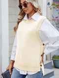Buttoned Round Neck Sweater Vest - Trendsi - Flyclothing LLC