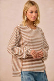 BiBi Open Seam Detail Textured Stripe Knit Top - Trendsi - Flyclothing LLC