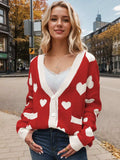 Heart Button Up Dropped Shoulder Long Sleeve Cardigan - Trendsi - Flyclothing LLC