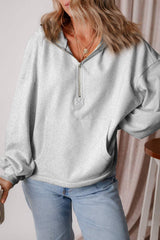 Pocketed Half Zip Dropped Shoulder Hoodie - Trendsi - Flyclothing LLC