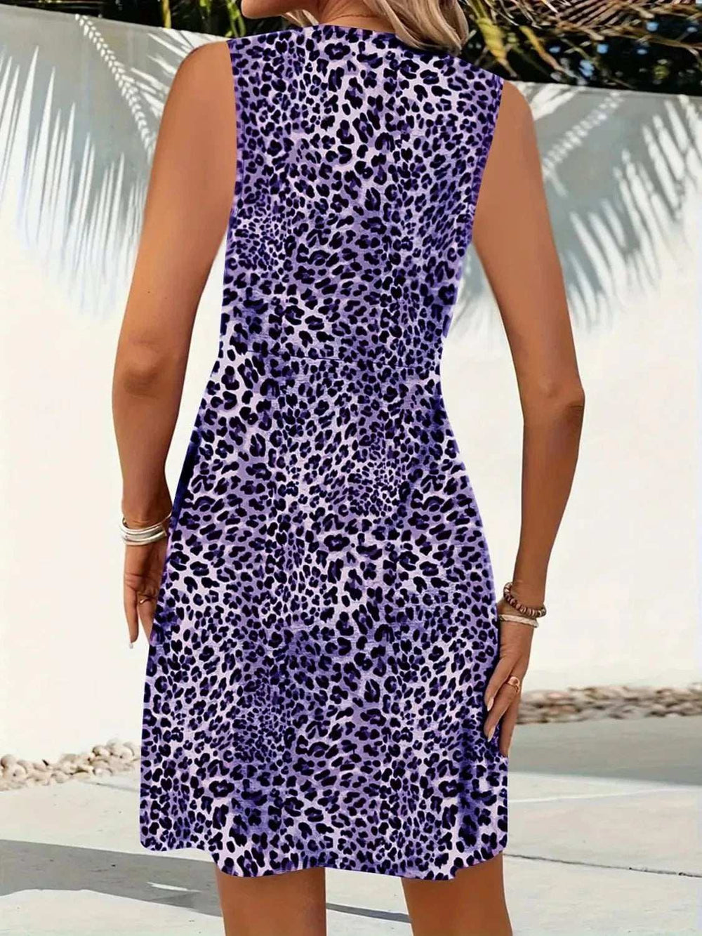 Leopard V-Neck Sleeveless Mini Dress - Trendsi - Flyclothing LLC