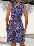 Leopard V-Neck Sleeveless Mini Dress - Trendsi