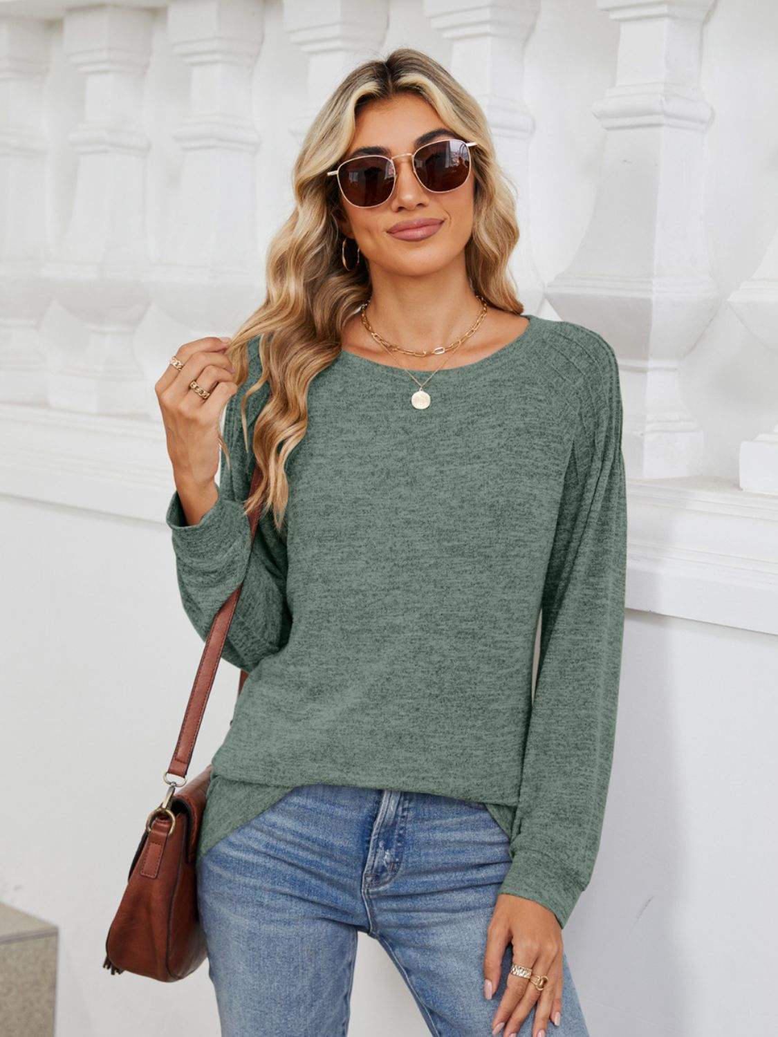 Round Neck Long Sleeve T-Shirt - Trendsi - Flyclothing LLC
