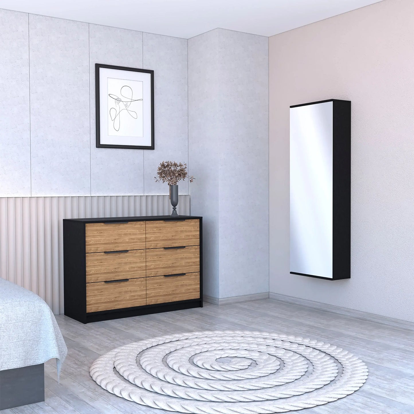 Two Piece Black And Brown Bedroom Set With Mirror - Homeroots - Flyclothing LLC