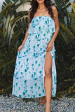 Floral Print Ruffled Side Slit Tube Top Maxi Dress - Trendsi