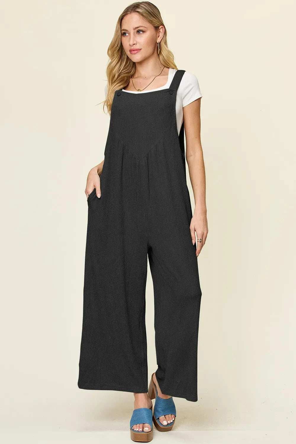 Double Take Full Size Texture Sleeveless Wide Leg Overall - Trendsi - Flyclothing LLC
