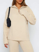 Quarter Zip Long Sleeve Top and Pants Set - Trendsi - Flyclothing LLC