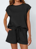Round Neck Cap Sleeve Top and Shorts Set - Trendsi - Flyclothing LLC