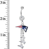 Clear Gem Proud New England Patriots NFL Dangle Belly Ring