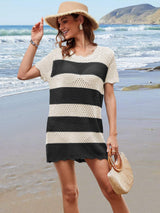 Openwork Round Neck Short Sleeve Cover-UP - Trendsi - Flyclothing LLC