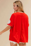 BiBi Sequin Baseball Drop Shoulder Short Sleeve T-Shirt - Trendsi - Flyclothing LLC