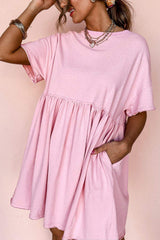 Round Neck Half Sleeve Mini Dress - Trendsi - Flyclothing LLC