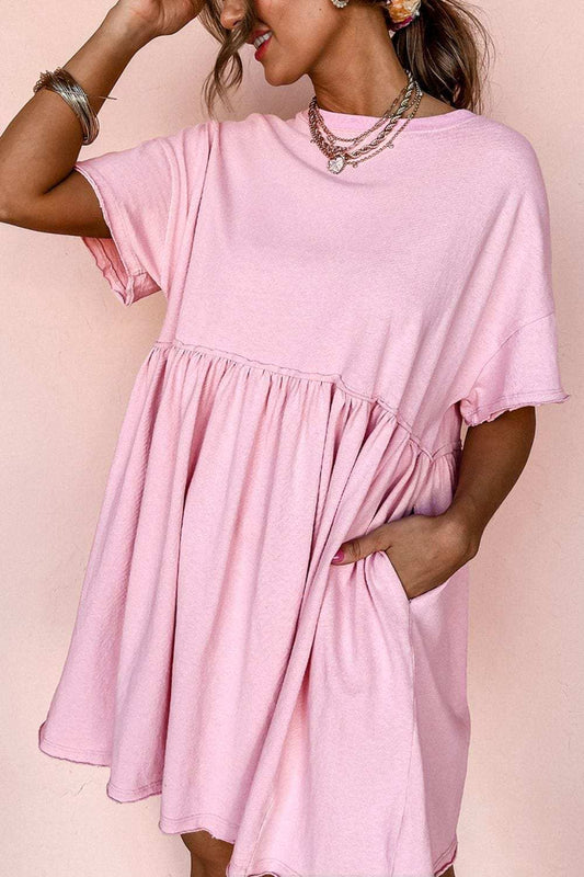 Round Neck Half Sleeve Mini Dress - Trendsi - Flyclothing LLC